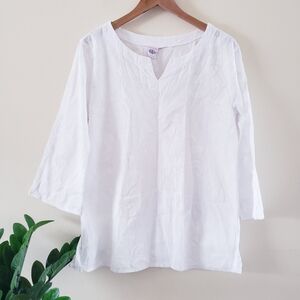 CANTO Nautical Sea Print Cotton Bell Sleeve Tunic - White S (20.5" PTP)